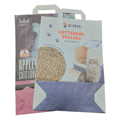 Engrase la capa doble de Cat Litter Biodegradable Kraft Bag del carbón de leña de papel con la manija