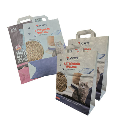El empaquetado de papel del papel de Cat Litter Bags Handle Kraft de 7 colores empaqueta la boca abierta