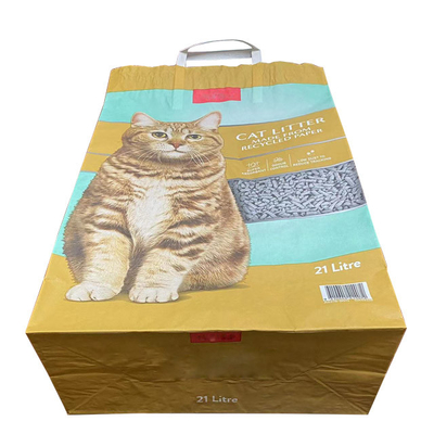 El empaquetado de papel del papel de Cat Litter Bags Handle Kraft de 7 colores empaqueta la boca abierta