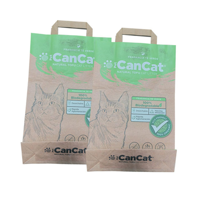 Engrase la capa doble de Cat Litter Biodegradable Kraft Bag del carbón de leña de papel con la manija