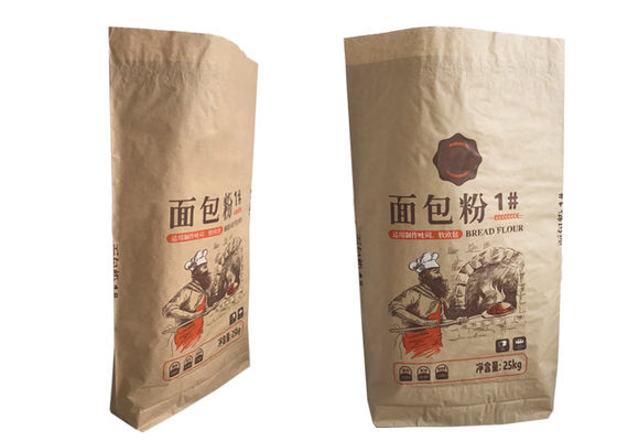 bolsa de papel de empaquetado de la categoría alimenticia de la protección de la humedad de las bolsas de papel de 25kg Multiwall Kraft