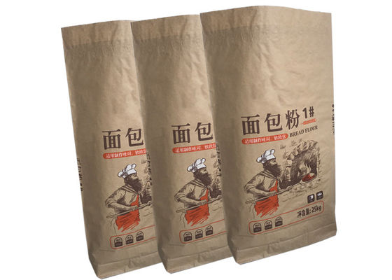 El empaquetado de papel de la harina de trigo de Kraft empaqueta la bolsa de papel de empaquetado de la categoría alimenticia 25kg