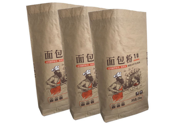 bolsa de papel de empaquetado de la categoría alimenticia de la protección de la humedad de las bolsas de papel de 25kg Multiwall Kraft