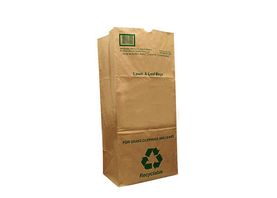 La hoja impresa de encargo del césped del papel de Kraft 20kg empaqueta los sacos de la basura del jardín