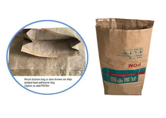 Bolsos de empaquetado de papel inferiores modificados para requisitos particulares de Multiwall Kraft de las bolsas de papel del pellizco caliente del derretimiento