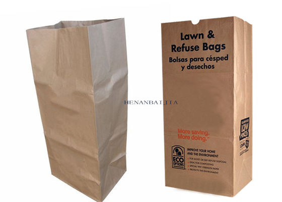 Bolsos de basura inútiles de Brown de la hoja de la hierba del jardín del césped de papel de la bolsa de la basura biodegradable de la basura