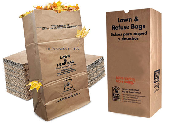 Las bolsas de papel biodegradables grandes de la hoja del césped empapelan el bolso abonable del papel usado de restos de jardinería de la basura