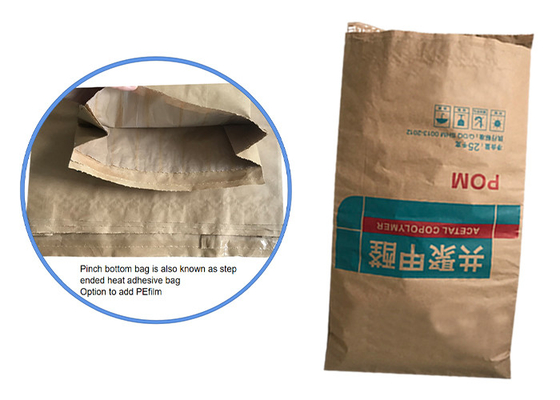 bolsas de papel de Multiwall del almidón de la harina de 20kg 25kg con la parte inferior del pellizco