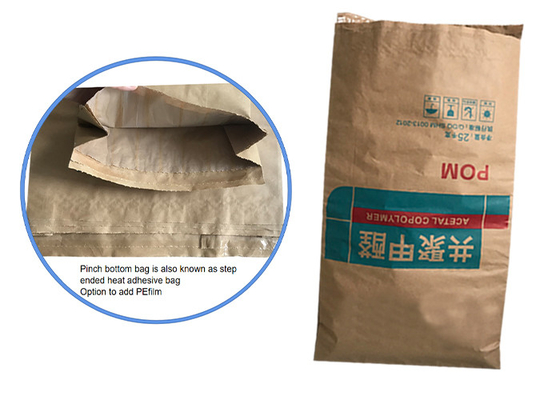 Bolsa de papel inferior de pellizco de embalaje industrial para leche en polvo de fécula de patata