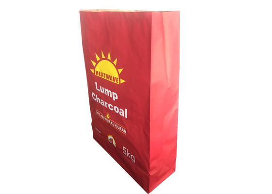 Bolsos abiertos cosidos parte inferior del carbón de leña de la barbacoa 5kg de la capacidad de las bolsas de papel de Multiwall de la boca del cuadrado